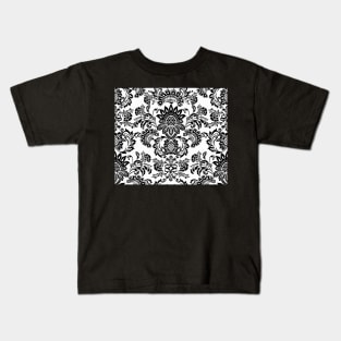 black and white Damask Kids T-Shirt